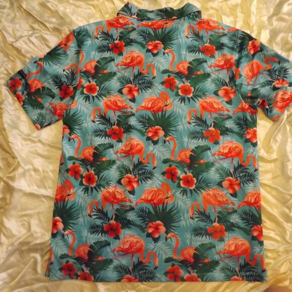 Yatta Golf Flamingo Polo Shirt Tropical Floral Print Golfing size Large - Picture 7 of 7